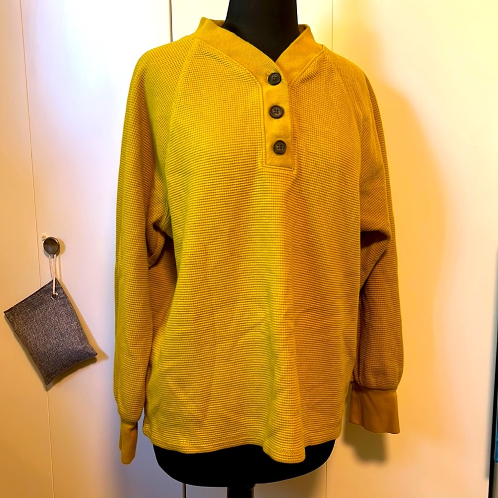 MWL Textured Waffle V-Neck Henley Sweatshirt Golden Heather